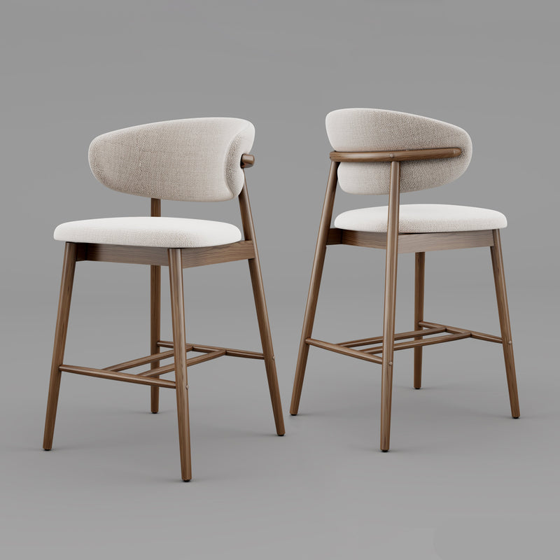Set of 2 Upgraded Version Modern Ash Wood Counter Height Bar Stools - WALNUT Glass House Furnishings