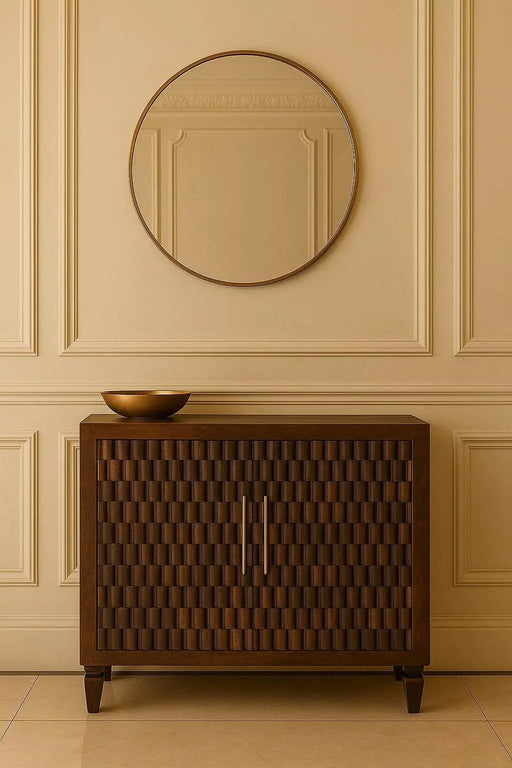 Solid Wood Vesta Textured Sideboard,3D texture, 2-Drawers Glass House Furnishings