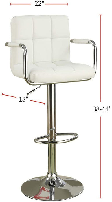 Set of 2 Faux Leather Bar Stool Counter Height Chairs - Adjustable Kitchen Island Stools with Armrests, White