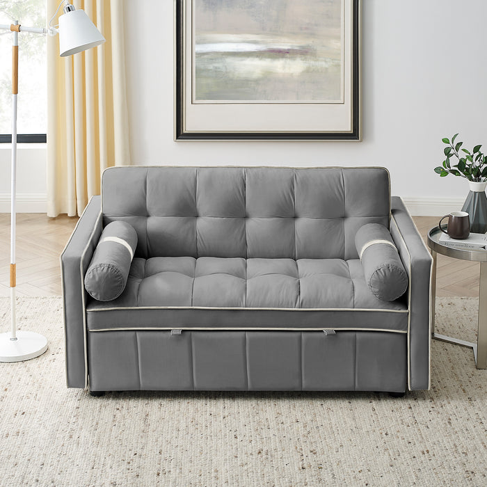 Modern 55.5" Pull Out Sleep Sofa Bed, 2-Seater Loveseat Couch with Side Pockets, Adjustable Backrest, Lumbar Pillows - Ideal for Apartment, Office, Living Room, Grey