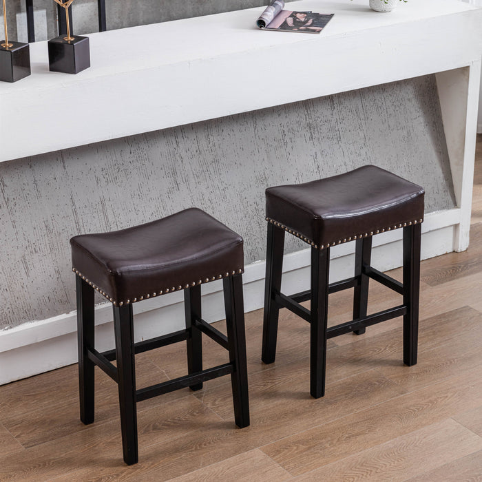 26-Inch Counter Height Bar Stools For Kitchen, Set of 2 Backless Farmhouse Island Chairs, Brown, Faux Leather