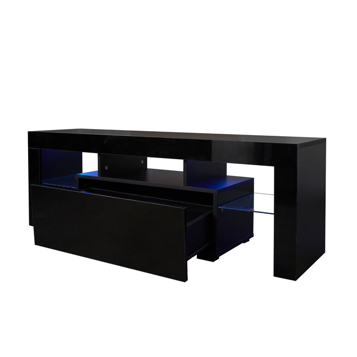 Modern Black TV Stand With LED RGB Lights, Flat Screen TV Cabinet, Gaming Consoles, Use In Lounge Room, Living Room, Bedroom