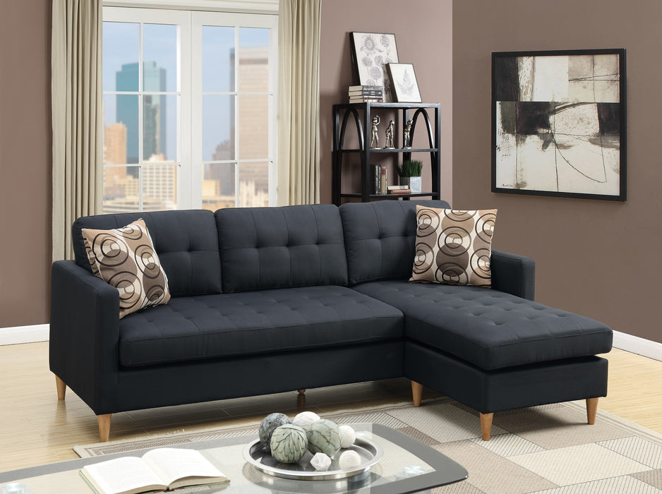 Black Polyfiber Sectional Sofa With Reversible Chaise, Tufted Back, Pillows, Modular Living Room Furniture