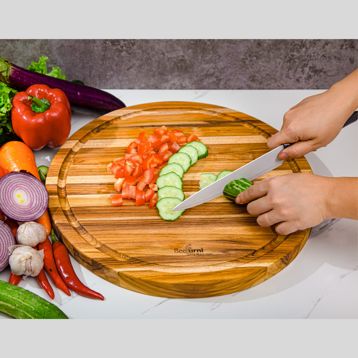 Teak Cutting Board Reversible Chopping Serving Board Multipurpose Food Safe Thick Board, Small Large Size 15.8x15.8x1.25 inches