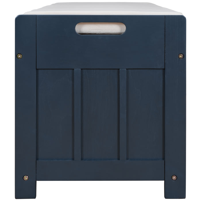 TREXM Storage Bench with 3 Shutter-shaped Doors, Shoe Bench with Removable Cushion and Hidden Storage Space (Antique Navy, OLD SKU: WF284226AAM)