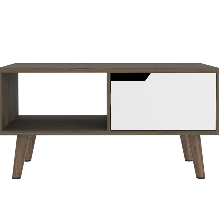 Coffee Table 2.0 Bull With 1-Drawer, 4-Legs, Dark Brown/White Finish