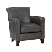 Classic Traditional Gray Accent Chair 1pc Solid Wood Frame Top-Grain Leather Nailhead Trim Living Room Furniture Glass House Furnishings