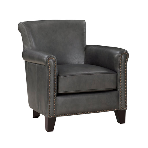 Classic Traditional Gray Accent Chair 1pc Solid Wood Frame Top-Grain Leather Nailhead Trim Living Room Furniture Glass House Furnishings