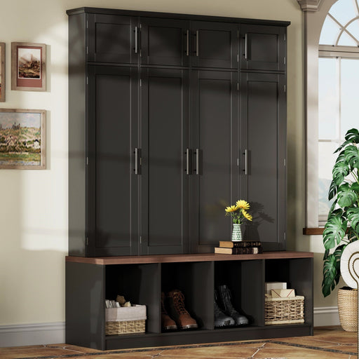 Walden Black Farmhouse Hall Tree | Glass House Furnishings