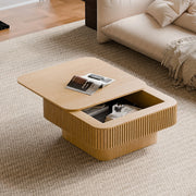 31.5'' Square Coffee Table with Storage Solid Wood Veneered Modern Coffee Table Accent Tea Table for Living Room, Bedroom, Apartment or Office, Natural Wood Glass House Furnishings