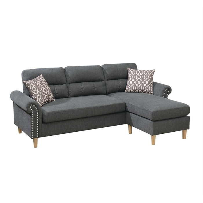 Slate Polyfiber Reversible Sectional Sofa Set with Chaise, Pillows, Plush Cushion, Couch Nailheads