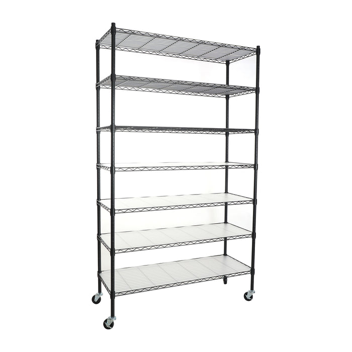 7 Tier Wire Shelving Unit, 2450 LBS NSF Height Adjustable Metal Garage Storage Shelves with Wheels, Heavy Duty Storage Wire Rack Metal Shelves - Black