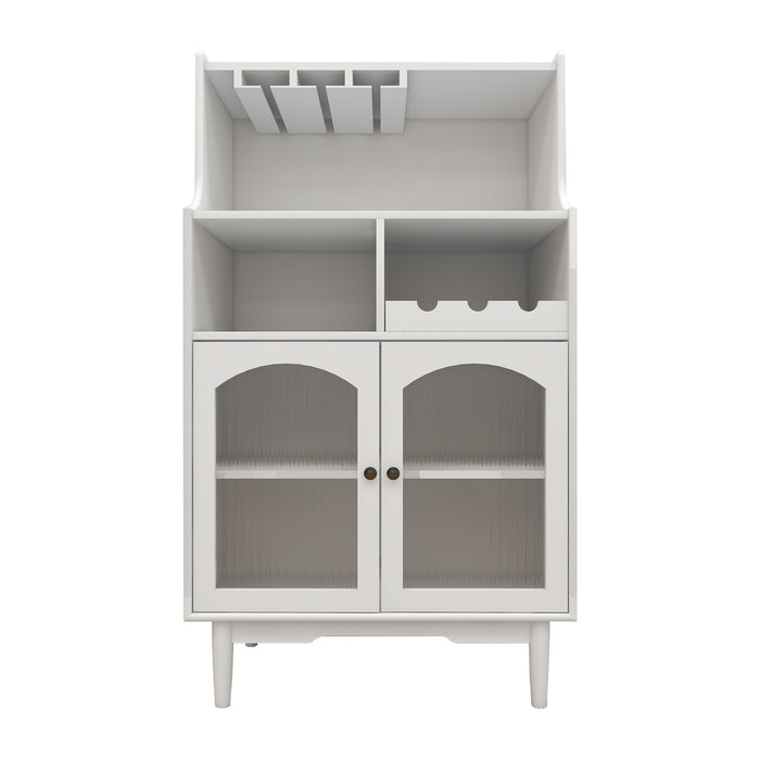 Living room White wine cabinet with removable wine rack and wine glass rack, a glass door cabinet