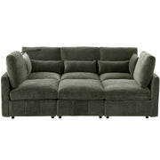 Modern Sectional Sofa Modular Sofa 85.4' U-shaped Sofa Couch Sofa Bed with Movable Ottoman, USB Ports, Phone Holder, Green Chenille Glass House Furnishings