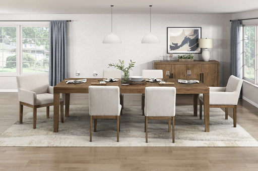 Brown Finish 7pc Dining Set Large Table and Upholstered Chairs Self-Storing Extension Leaf Sturdy Frame Wooden Furniture Glass House Furnishings