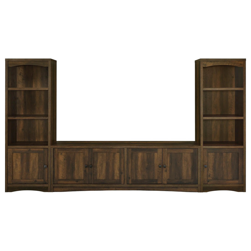 Lunetta Dark Pine 3-Piece TV Stand with Media Towers - Rustic Style, Engineered Wood, Dark Pine Finish, 125-inch Wide Glass House Furnishings