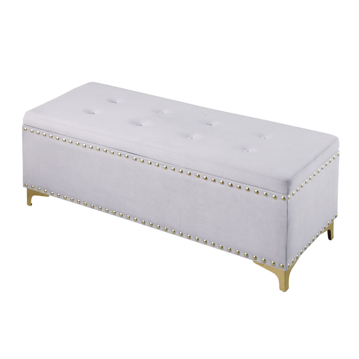 Large Storage Benches Set, Nailhead Trim 2 in 1 Combination Benches, Tufted Velvet Benches with Gold Leg for Living Room, Entryway, Hallway, Bedroom, Light Gray; Support 250 lbs