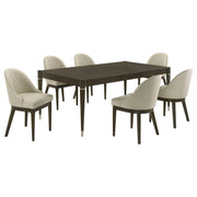 Blakely Ash Brown 7-Piece Rectangular Dining Set with Extendable Table, Beige Upholstered Chairs, Wood and Chrome Finish Glass House Furnishings