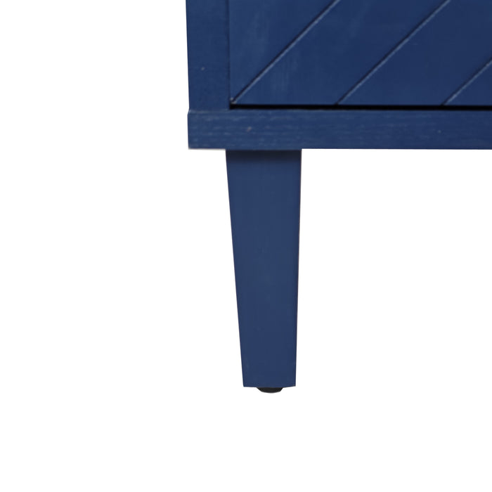 Stylish and Functional 4-Door Storage Cabinet with Pine legs and MDF, for Living Room Bedroom,and Kitchen,Navy Blue