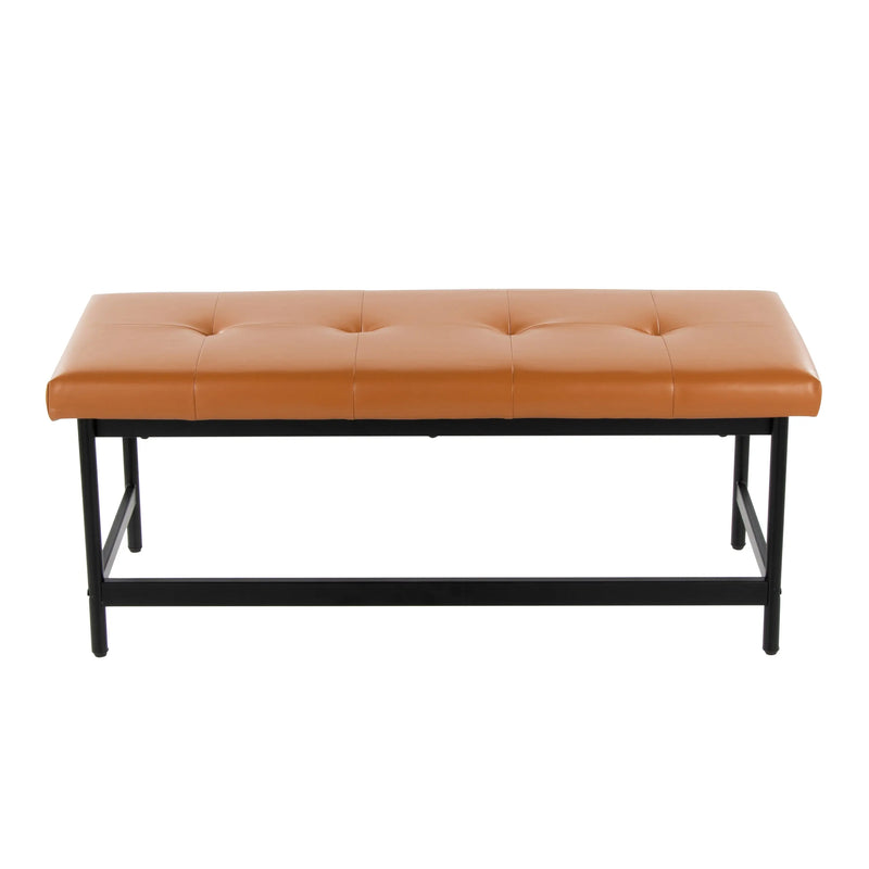 Bench in Black Metal and Camel Faux Leather Glass House Furnishings