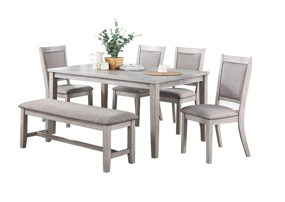 6-Piece Set, Contemporary Dining Table With 4-Side Chairs & Bench - Natural Finish, Padded Cushion Seats - Rectangular Dining Room Furniture