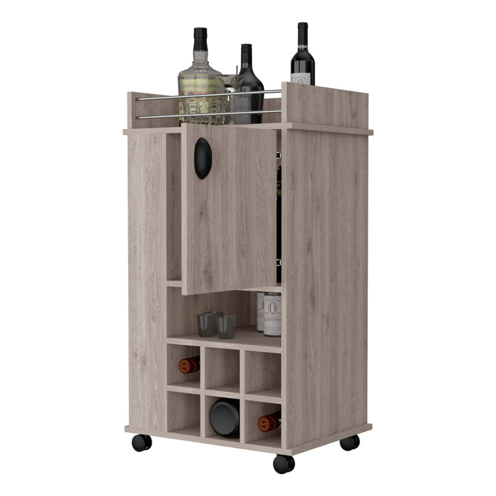 Allandale 1-Door Bar Cart With Wine Rack & Casters Light Gray