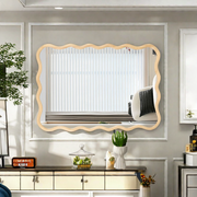 Monroe Natural Wood Wavy Rectangle Wall Mirror Glass House Furnishings