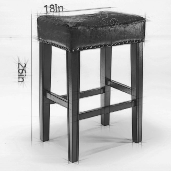 26-Inch Counter Height Bar Stools For Kitchen, Set of 2 Backless Farmhouse Island Chairs, Brown, Faux Leather