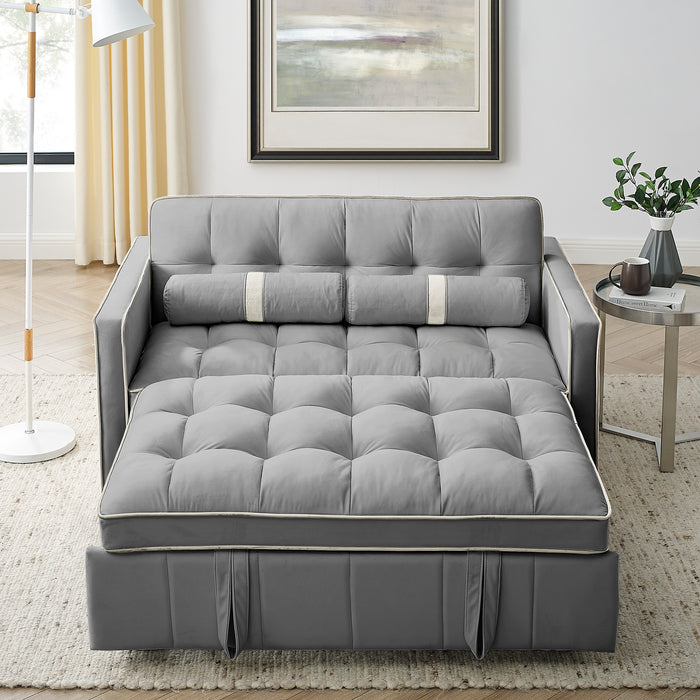 Modern 55.5" Pull Out Sleep Sofa Bed, 2-Seater Loveseat Couch with Side Pockets, Adjustable Backrest, Lumbar Pillows - Ideal for Apartment, Office, Living Room, Grey