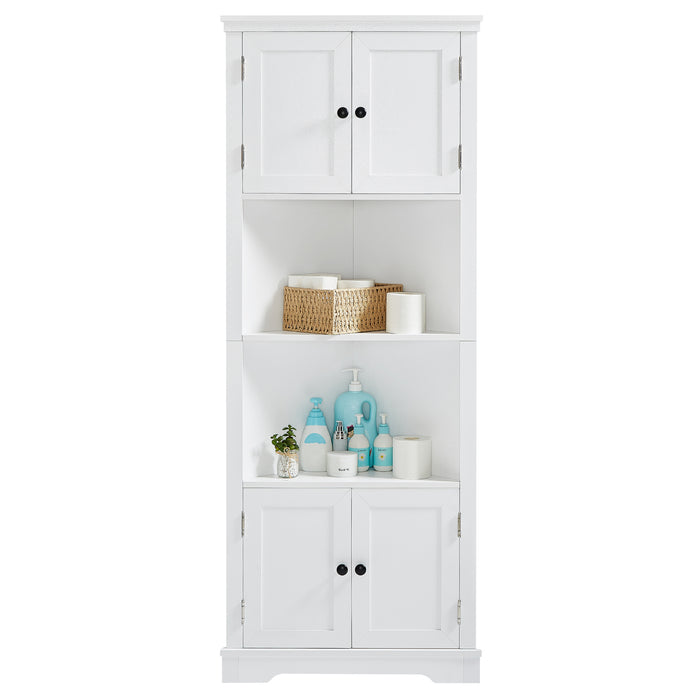 Tall Bathroom Storage Cabinet, Corner Cabinet with Doors and Adjustable Shelf, MDF Board, White