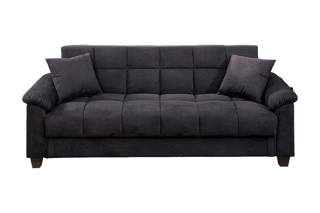 Contemporary Living Room Adjustable Sofa, Ebony Microfiber Couch With Plush Storage & Pillows, Futon Sofa