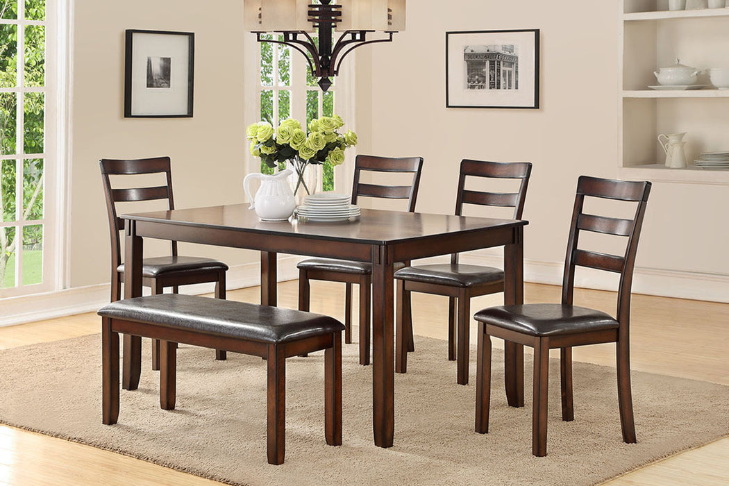 Classic Style 6-Piece Dining Set, Rectangle Table, 4 Side Chairs & Bench - Dining Room Furniture Made With MDF & Rubberwood