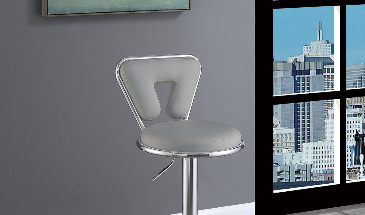 Set of 2 Modern Stylish Bar Stool Gas Lift Chairs With Gray Faux Leather & Chrome Base Metal Frame, Adjustable