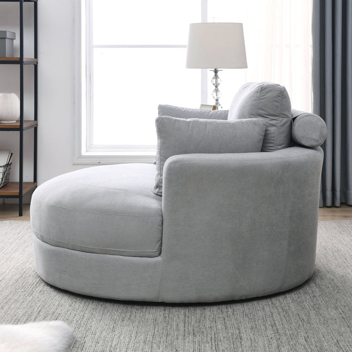 [Video] Welike Swivel Accent Barrel Modern Grey Sofa Lounge Club Big Round Chair with Storage Ottoman Linen Fabric for Living Room Hotel with Pillows