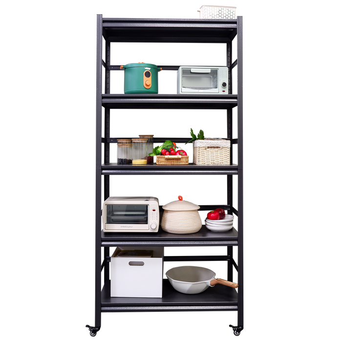 72"H Heavy Duty Storage Shelves Adjustable 5-Tier Metal Shelving Unit with Wheels for 1750LBS Load  Kitchen, Garage, Pantry, and More