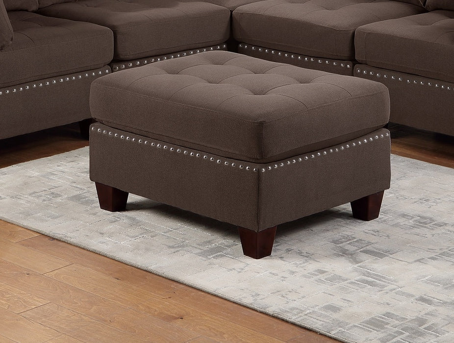 Modular Sectional 6pc Set Living Room Furniture L-Sectional Black Coffee Linen Like Fabric Tufted Nailheads 2x Corner Wedge 2x Armless Chairs and 2x Ottomans