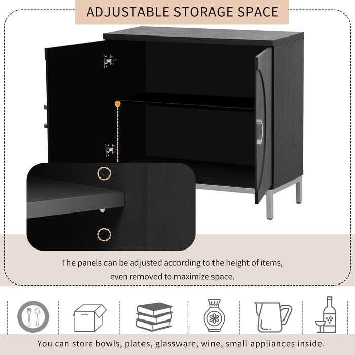 TREXM Simple Storage Cabinet Accent Cabinet with Solid Wood Veneer and Metal Leg Frame for Living Room, Entryway, Dining Room (Black)