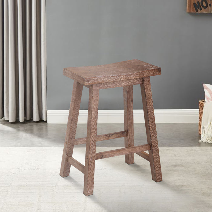 Wooden Frame Saddle Seat Counter Height Stool with Angled Legs, Brown