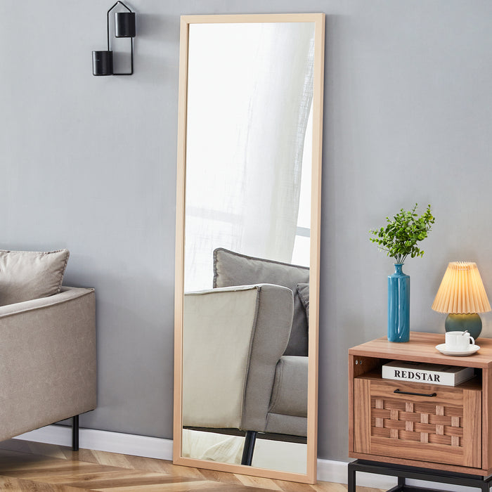 Third generation packaging upgrade, thickened border, light oak solid wood frame full length mirror, dressing mirror, bedroom entrance, decorative mirror, clothing store, mirror.65"*22.8"