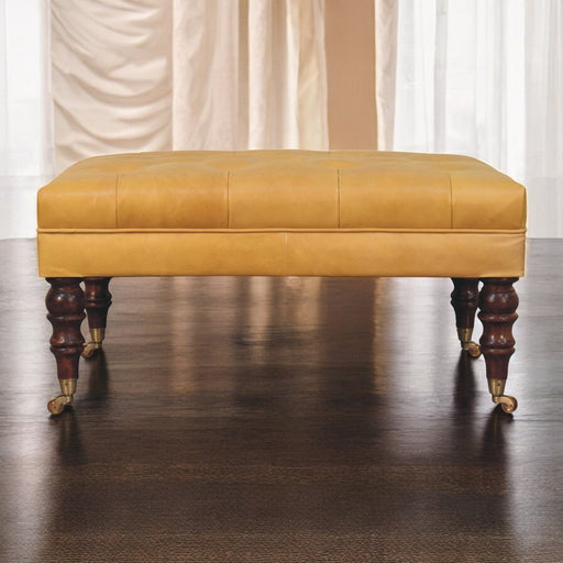 Monroe Honey Caramel Buffalo Leather Ottoman with Castor Legs Glass House Furnishings