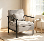 Storage Chair,Mid Century Modern Accent Chair with Wood Frame, Upholstered Living Room Chairs with Waist Cushion, Reading Armchair for Bedroom Sunroom Glass House Furnishings