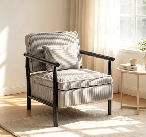 Storage Chair,Mid Century Modern Accent Chair with Wood Frame, Upholstered Living Room Chairs with Waist Cushion, Reading Armchair for Bedroom Sunroom Glass House Furnishings