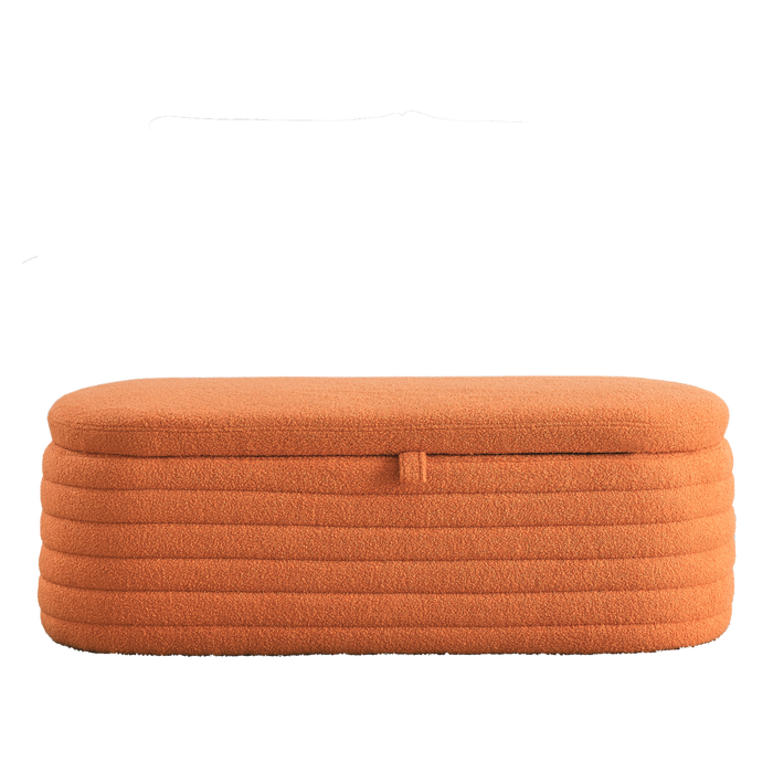 [Video] Welike Length 45.5 inchesStorage Ottoman Bench Upholstered Fabric Storage Bench End of Bed Stool with Safety Hinge for Bedroom, Living Room, Entryway, orange teddy.