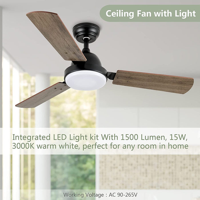 Simple Deluxe 44-inch Ceiling Fan with LED Light and Remote Control, 6-Speed Modes, 2 Rotating Modes