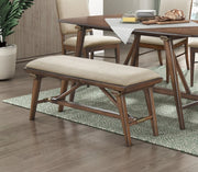Modern Design 1pc Bench Fabric Upholstered Seat Brown Finish Wooden Dining Kitchen Furniture Glass House Furnishings