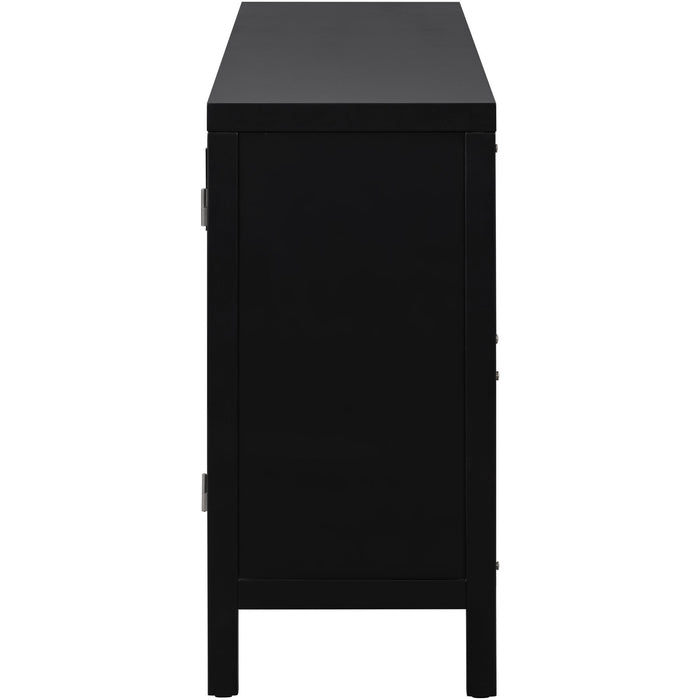 TREXM Large Storage Space Sideboard with Artificial Rattan Door and Metal Handles for Living Room and Entryway (Black)