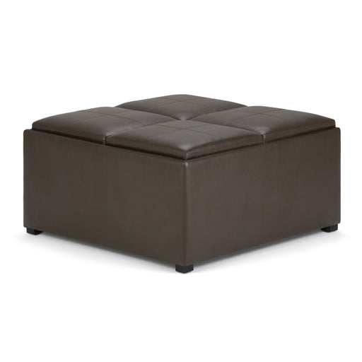 Avalon Dark Brown Vegan Leather Coffee Table Storage Ottoman Glass House Furnishings