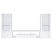 Lance White High Gloss 3-Piece TV Entertainment Center with Glass Shelves and Soft-Close Drawers, Gloss White Finish, Engineered Wood Construction Glass House Furnishings