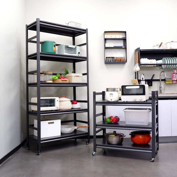 72"H Heavy Duty Storage Shelves Adjustable 5-Tier Metal Shelving Unit with Wheels for 1750LBS Load  Kitchen, Garage, Pantry, and More