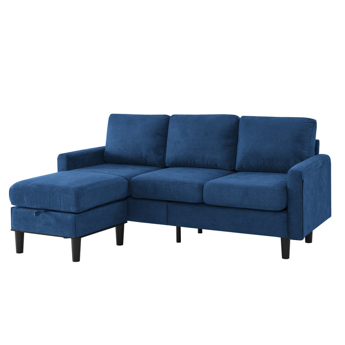 Upholstered Sectional Sofa Couch, L Shaped Couch With Storage Reversible Ottoman Bench 3 Seater for Living Room, Apartment, Compact Spaces, Fabric Navy Blue